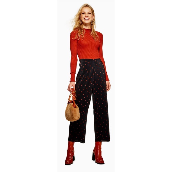 Topshop Pants - TopShop Spot Plisse Pants Wide Leg Trousers Black